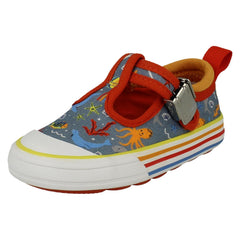 Boys Clarks Casual T-Bar Canvas Trainers Foxing Fish T