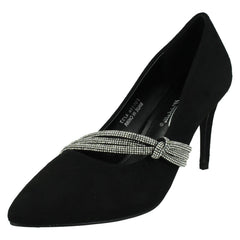 Ladies Anne Michelle High Heel Pointed Toe Court Shoe with Diamante Twist Knot F90118