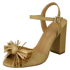 Ladies Spot On Chunky Heel Fringe Bow Vamp Sandals F10842