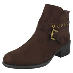 Ladies Spot On Ankle Boots With Buckle Detail