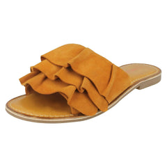 Ladies Leather Collection Frill Vamp Mules