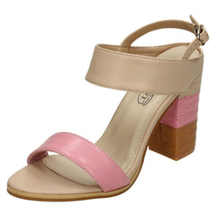 Ladies Spot On High Stitched Heel Mule Sandals