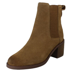 Ladies Clarks Block Heel Pull On Leather Ankle Boots Chamberly Top
