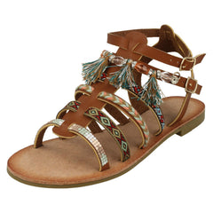 Ladies Savannah Flat Strappy Beaded Sandals