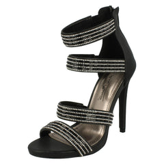 Ladies Anne Michelle Strapy Zip Up Heeled Party Shoes