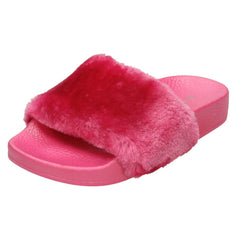 Girls Spot On Faux Fur Slider Mules