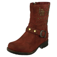 Girls Spot On Biker Style Studded Boots