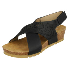 Ladies Down To Earth Mid Wedge X Strap Sandals