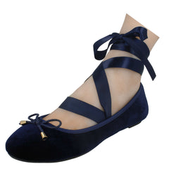 Ladies Spot On Tie Up Leg Ribbon Flat Ballerina Shoe F80273