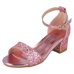 Girls Spot On Mid Heel Glitter Sandals H1107
