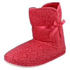 Ladies Spot On Heart Pattern Boot Slippers