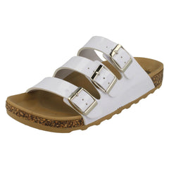 Ladies Spot On Three Buckle Mules
