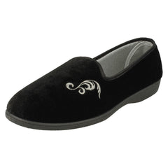 Ladies Rosebank Velour Embroided Detailed Slippers Miranda