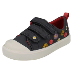Girls Clarks Casual Floral Detail Hook And Loop Doodle City Vibe 24