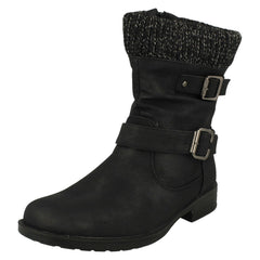 Ladies Spot On Warm Lined Buckle Detailed Mid Calf Boots F51182