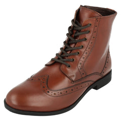 Ladies Leather Collection Brogue Lace Up Detailed Boots F4456