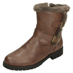 Ladies Spot On Buckle Detailed Ankle Boots F4451