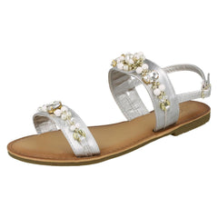 Ladies Spot On Jewelled Pearl Slingback Sandals F00116