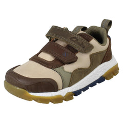 Boys Clarks Beige/Brown Dinosaur Trainers - Steggy2Track