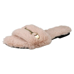 Ladies Spot On Flat Fur Mule Sliders F00139