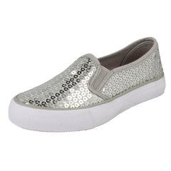 Girls Spot On Flat Casual Slip On Sequined Shoes