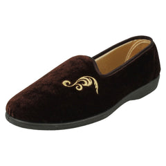 Ladies Rosebank Velour Embroided Detailed Slippers Miranda