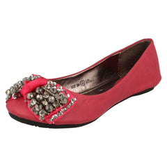 Girls Cutie Slip On Ballerina Pumps with Jewelled Bow