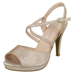 Ladies Anne Michelle Diamante Buckle Strap Sandals