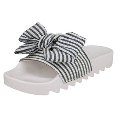 Ladies Spot On Striped Bow Vamp Sliders