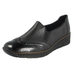 Ladies Rieker Brogue Detailed Slip On Smart Shoes 53776