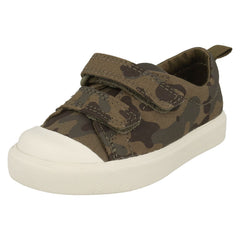 Childrens Boys Girls Clarks Pattern Detailed Canvas Shoes City Flare Lo T