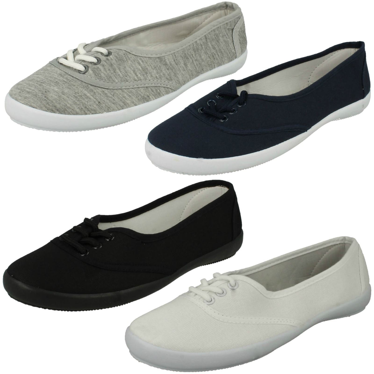 Ladies Spot On Canvas Flat Ballerina Pumps F8854 – Blunts Shoes