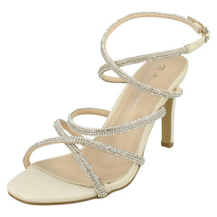 Ladies Anne Michelle Diamante Ankle Straps High Heel Sandals F12117