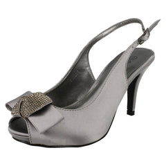 Ladies Anne Michelle Peep Toe Diamante Bow Court Shoes F10254