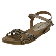 Ladies Leather Collection Flat Diamante Sandals