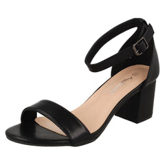 Ladies Anne Michelle Mid Block Heel Buckle Ankle Strap Wide Fitting Sandals F12104