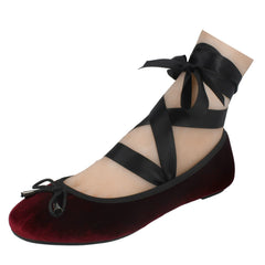 Ladies Spot On Tie Up Leg Ribbon Flat Ballerina Shoe F80273