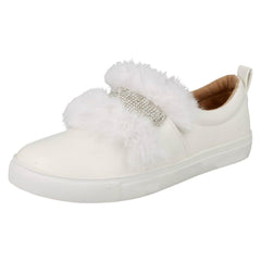 Girls Spot On Diamante Strap Fur Trim Shoes
