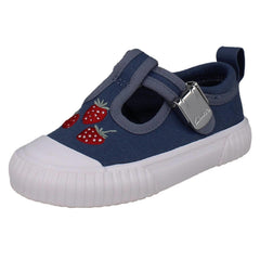 Girls Clarks Canvas Strawberry Design T-Bar Shoes Foxing Berry